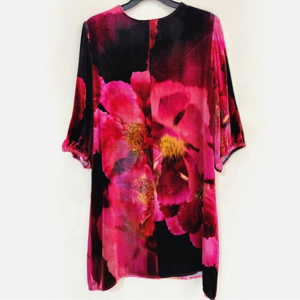 NWT JOHNNY WAS Vesna Floral Bloom Placement Print Velvet  Shift Dress - Picture 6 of 8